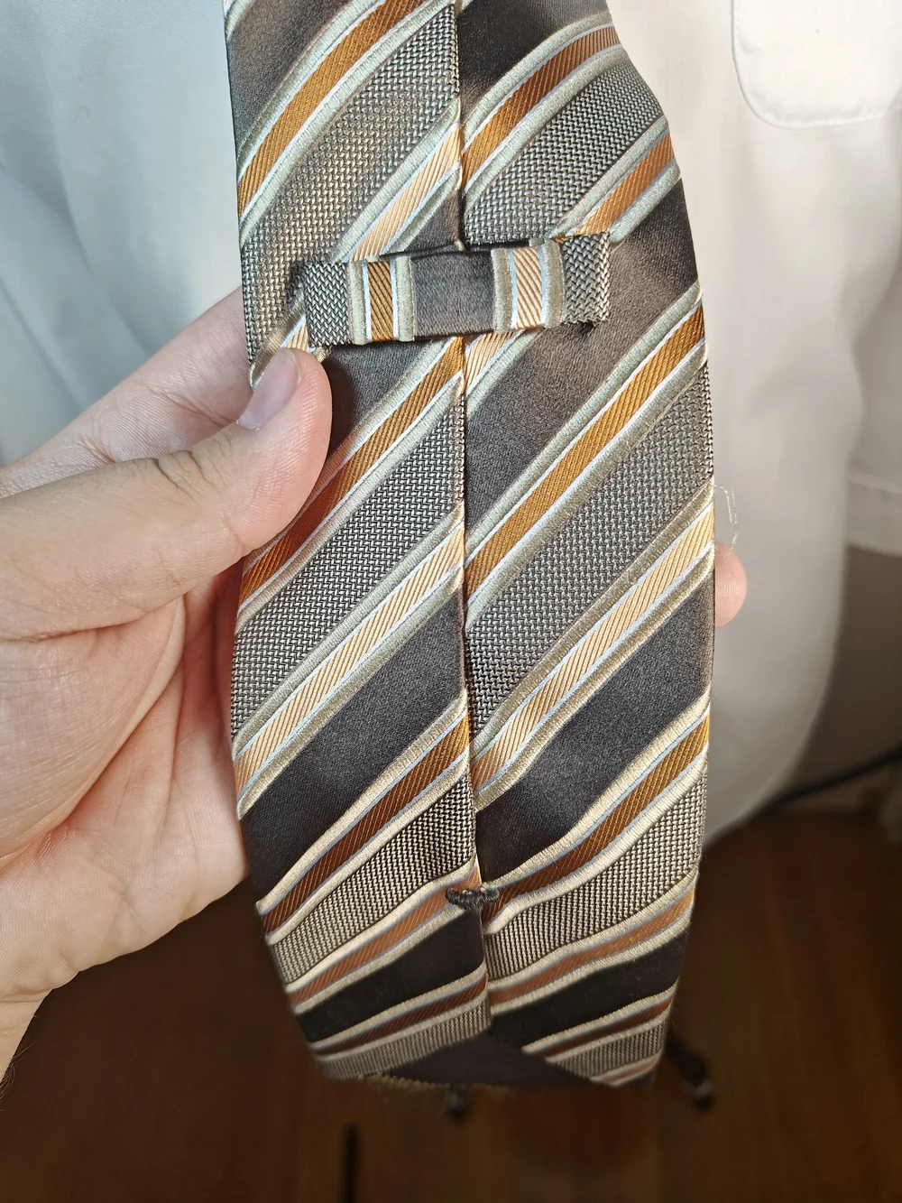 Ermenegildo Zegna Brown Gold Striped 100% Silk Jacquard Tie Made in Italy